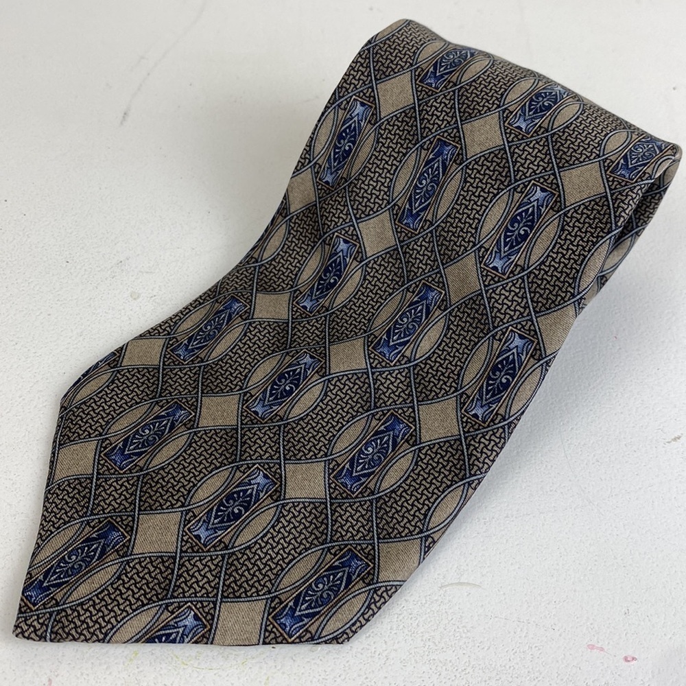 Stafford Executive 100% Silk Tie, Titanium Gray & Blue Pattern, Made in USA
